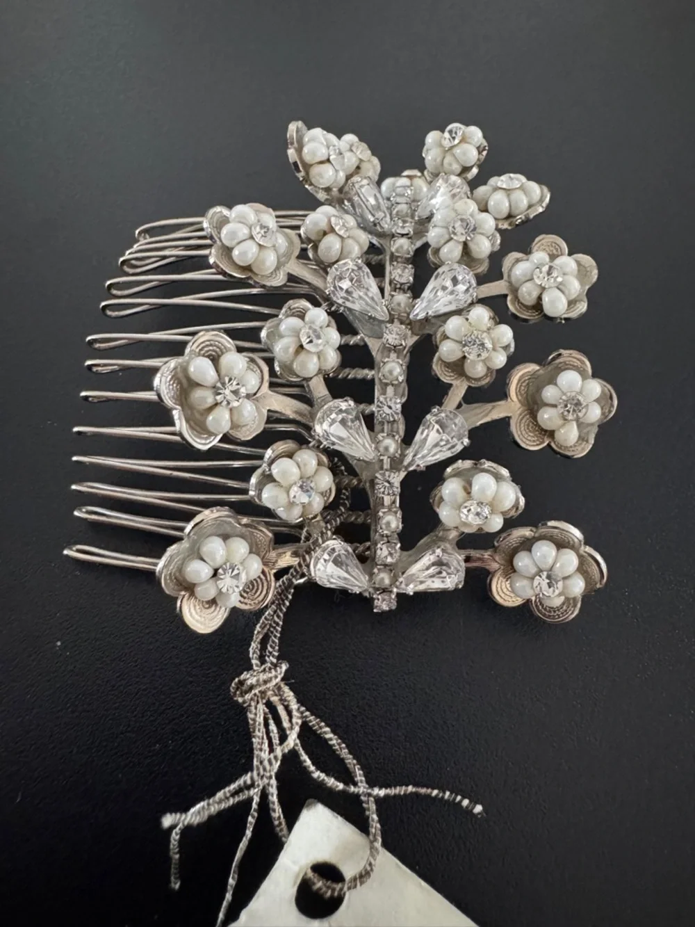 Vintage Maria Elena Headpiece Bridal‎ Pearl & Crystal Flower Hair Comb - White